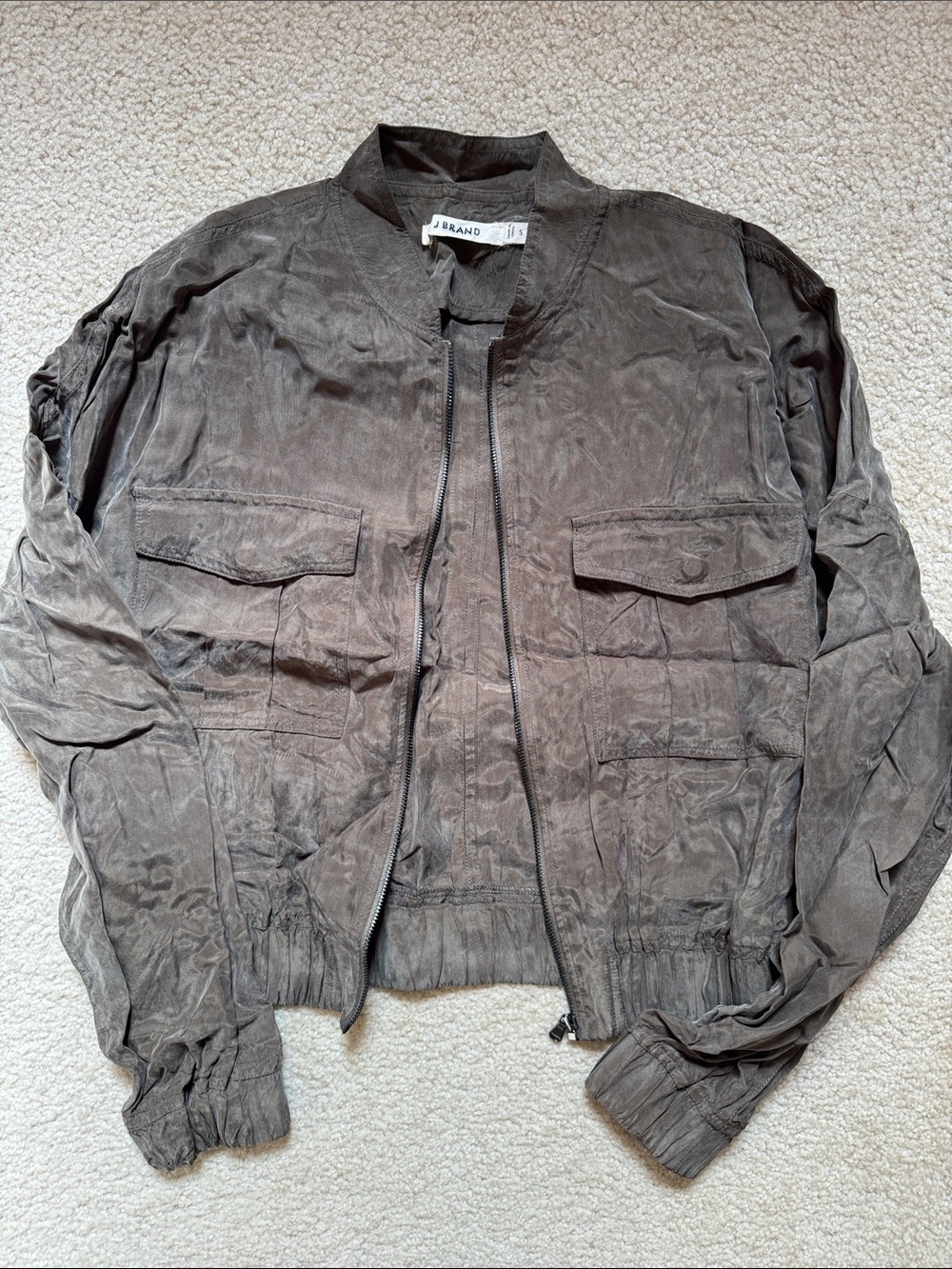 J Brand Silk Olive Green Bomber Jacket